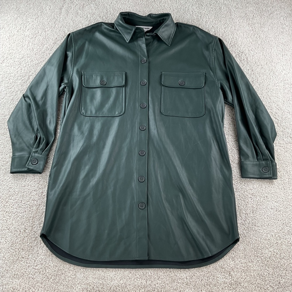 Steve Madden Green Faux Leather Shacket Button Down Shirt Jacket Womens Small